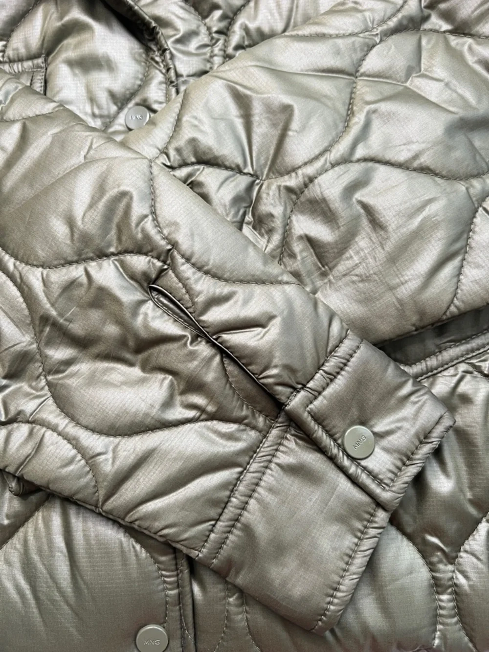 Mango Quilted Olive Green Snap-Front Jacket